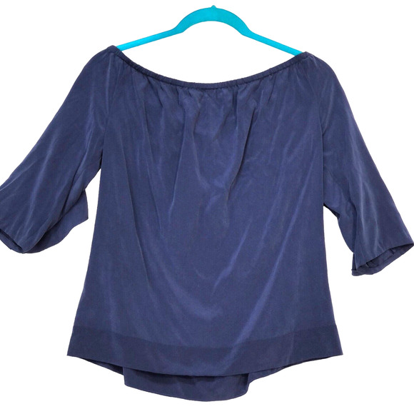 L'Agence Sz XS Monroe Off Shoulder Silk Blouse Blue Ruffle Pullover 4677CD1 Top - Picture 3 of 14